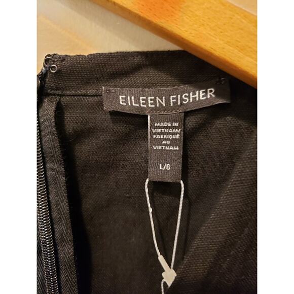 NWT Eileen Fisher Womens Linen Blend Slub Jumpsuit Black Wide Leg Cropped Large - Picture 10 of 13